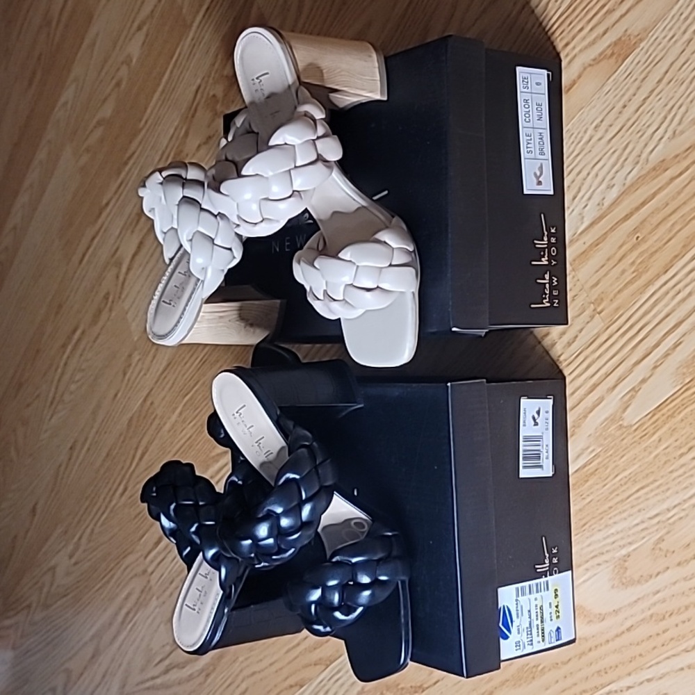 Nicole Miller New York Bridah Braided Strap Block Heels Black or Nude
